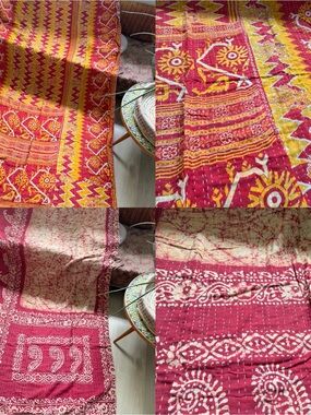 Colorful Kantha Quilt Twin Handmade Cotton Boho Reversible Patchwork Throw